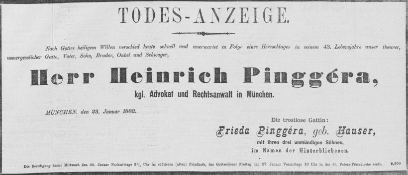 Todesanzeige für Heinrich Pinggéra