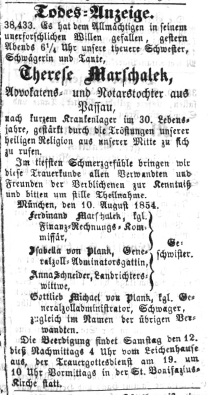Todesanzeige für Therese Marschalek