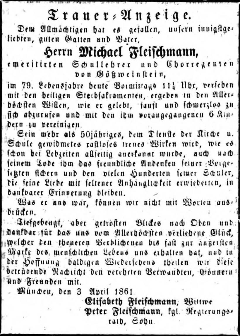 Todesanzeige für Michael Fleischmann