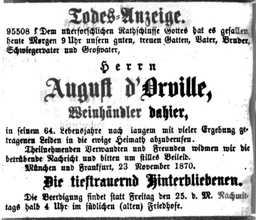 Todesanzeige für August d’Orville