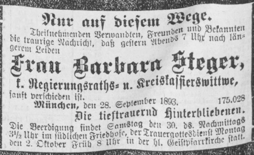 Todesanzeige für Barbara Steger