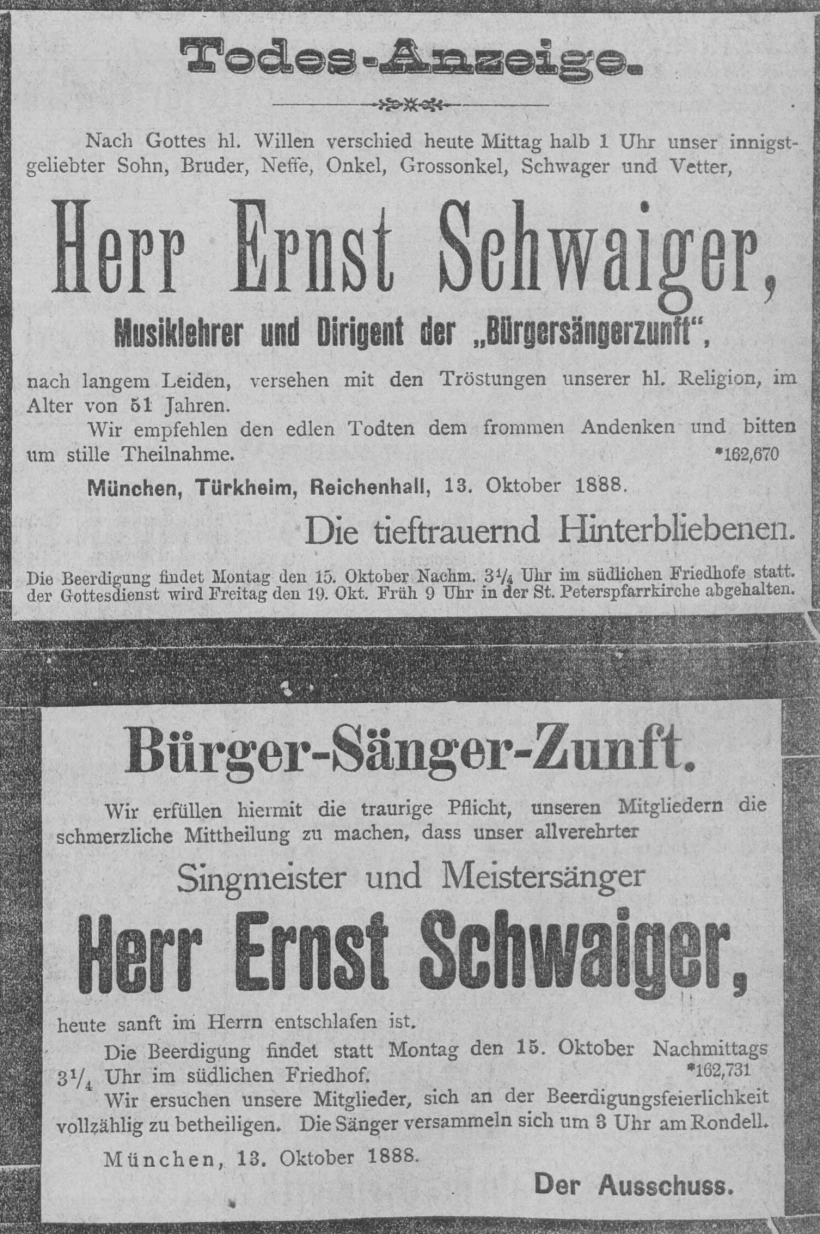 Todesanzeige für Ernst Schwaiger