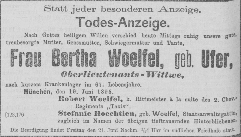 Todesanzeige für Bertha Wölfel