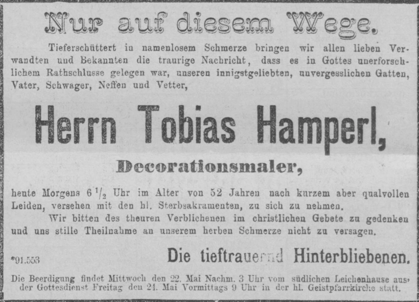 Todesanzeige für Tobias Hamperl