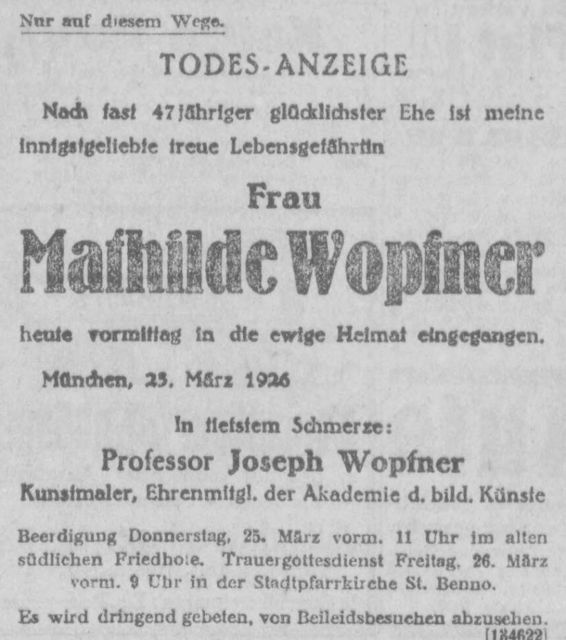Todesanzeige für Mathilde Wopfner