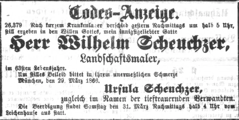 Todesanzeige für Wilhelm Rudolf Scheuchzer