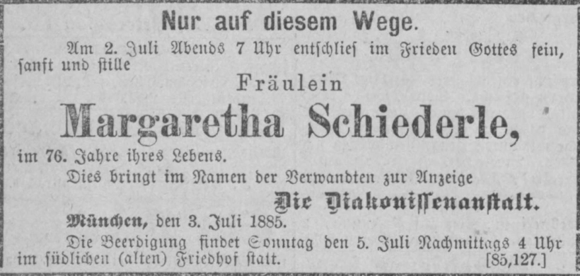 Todesanzeige für Margaretha Schiederle