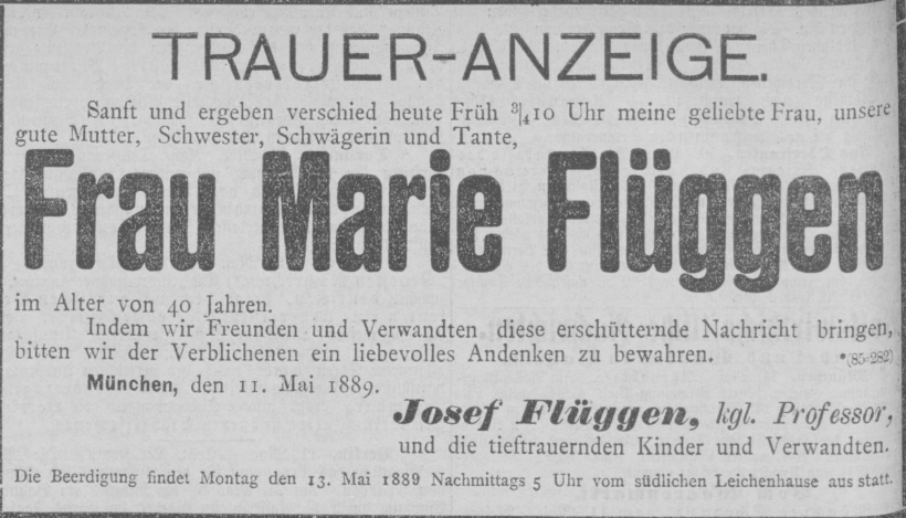 Todesanzeige für Marie Flüggen