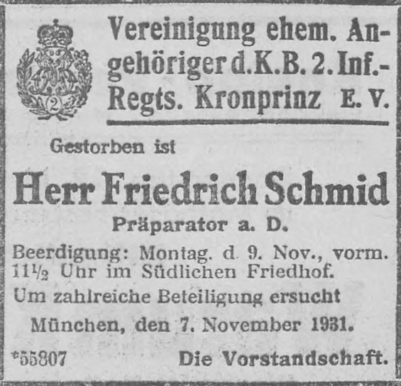 Todesanzeige für Friedrich Schmid