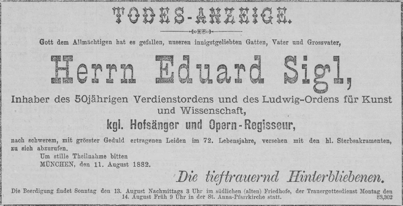 Todesanzeige für Eduard Sigl