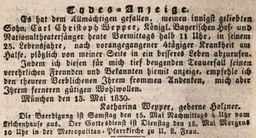 Todesanzeige für Karl Christoph Wepper