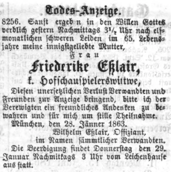 Todesanzeige für Friederike Esslair