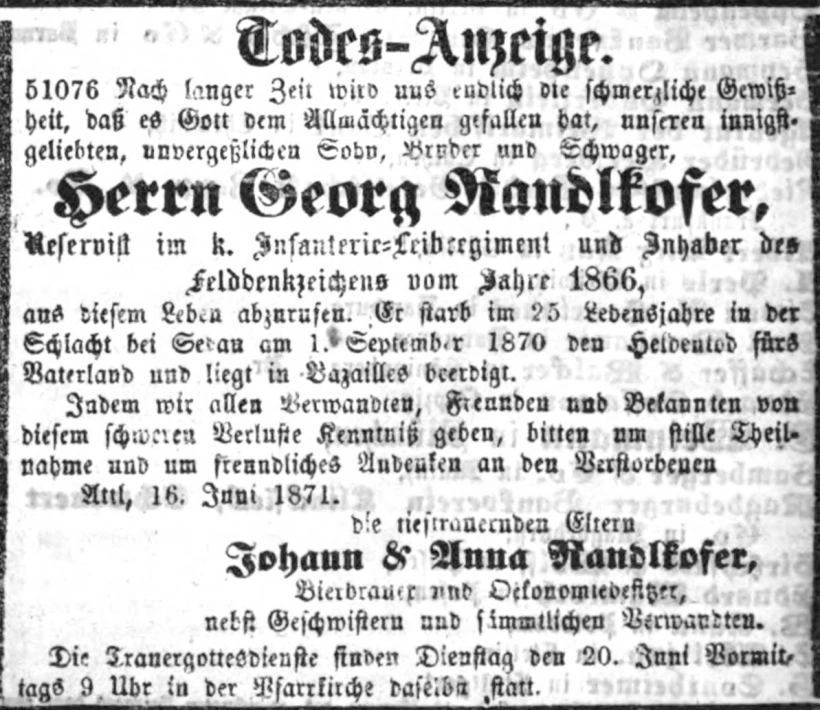 Todesanzeige für Georg Randlkofer