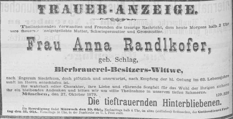 Todesanzeige für Anna Randlkofer
