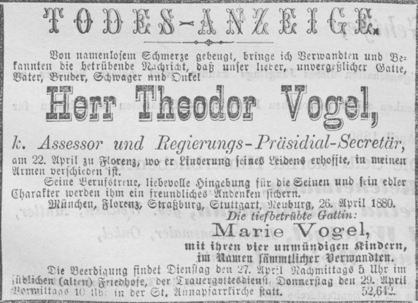 Todesanzeige für Theodor Vogel