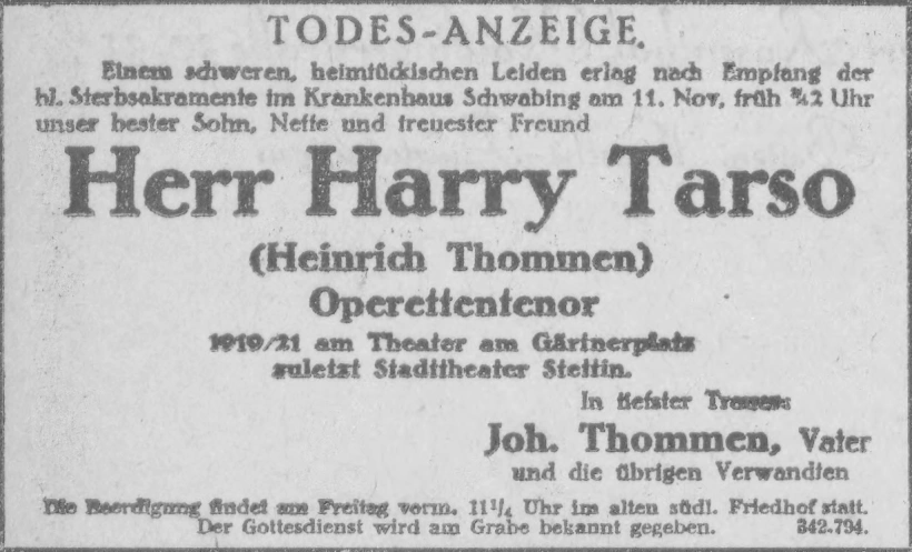 Todesanzeige für Heinrich Thommen