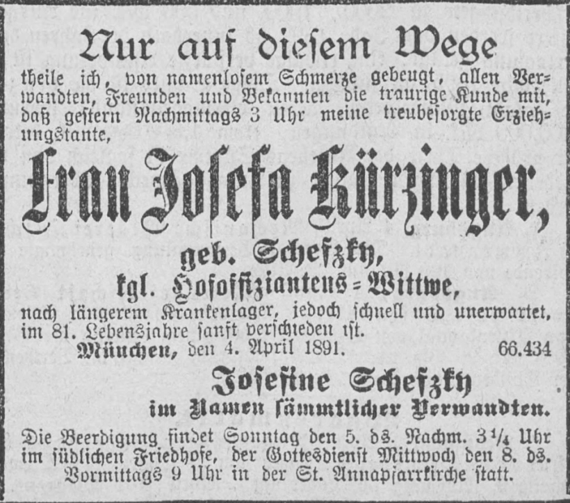 Todesanzeige für Josefa Kürzinger