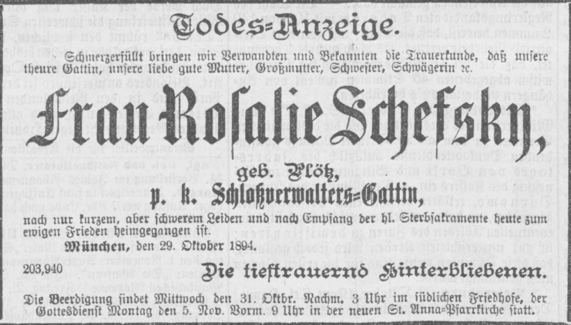 Todesanzeige für Rosalie Schefsky