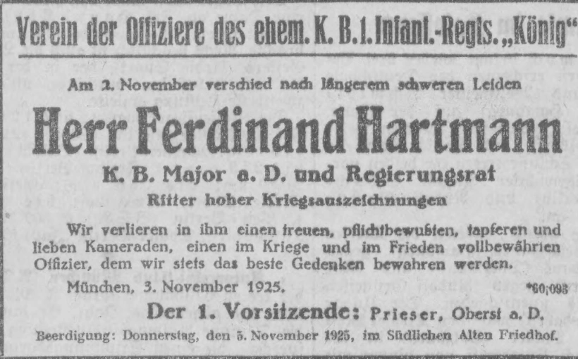 Todesanzeige für Ferdinand Hartmann