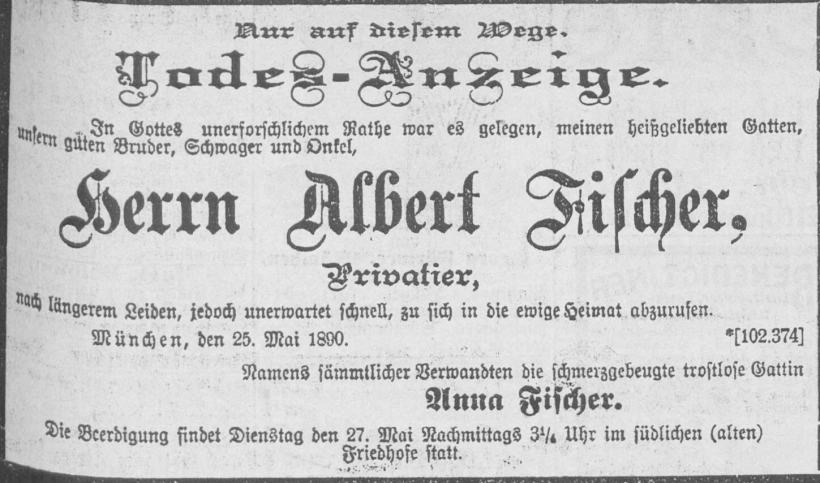 Todesanzeige für Albert Fischer