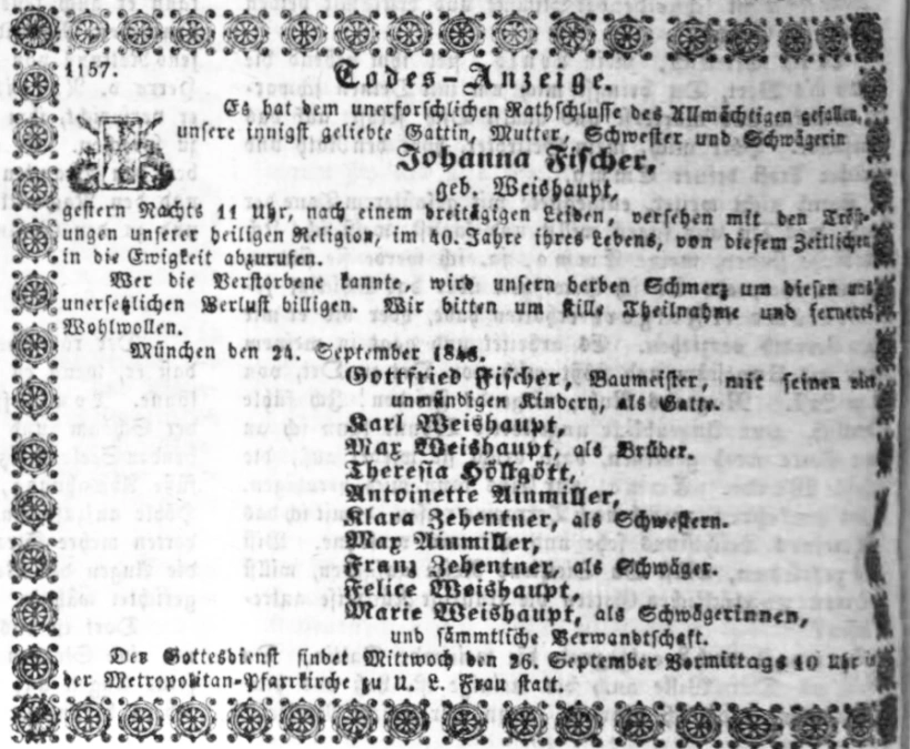 Todesanzeige für Johanna Fischer