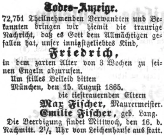 Todesanzeige für Friedrich Fischer