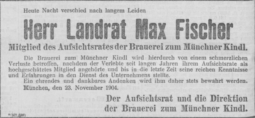 Todesanzeige für Max Fischer