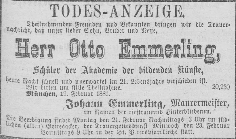 Todesanzeige für Otto Emmerling
