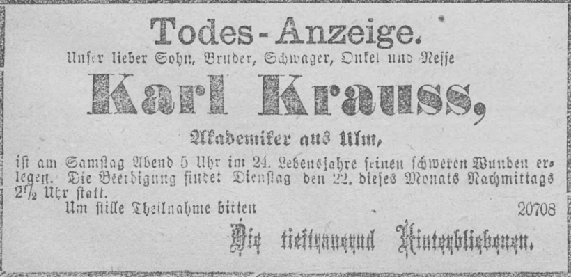 Todesanzeige für Karl Krauss