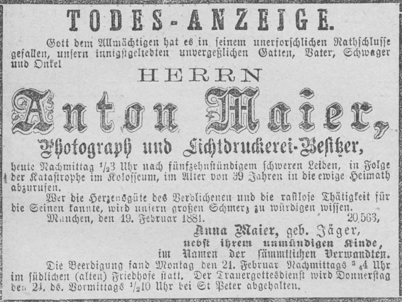 Todesanzeige für Anton Maier