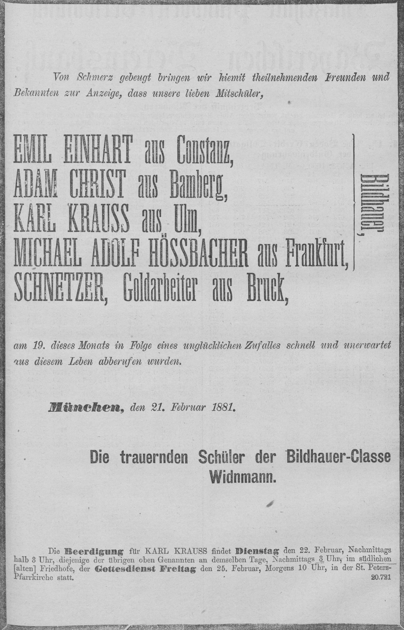 Todesanzeige für Opfer des Kolosseum-Brandes