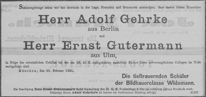 Todesanzeige für Opfer des Kolosseum-Brandes