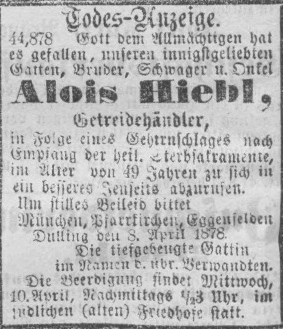 Todesanzeige für Alois Hiebl