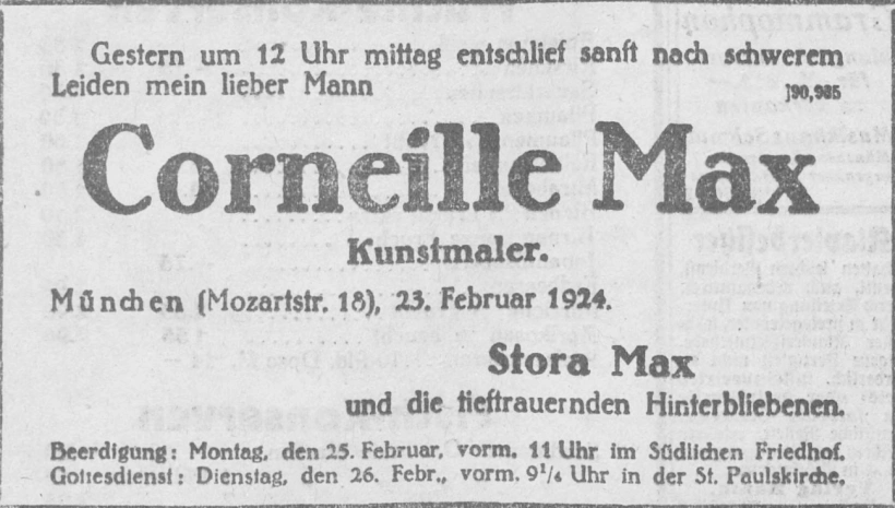 Todesanzeige für Corneille Max