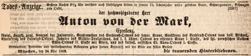 Todesanzeige für Anton von der Mark