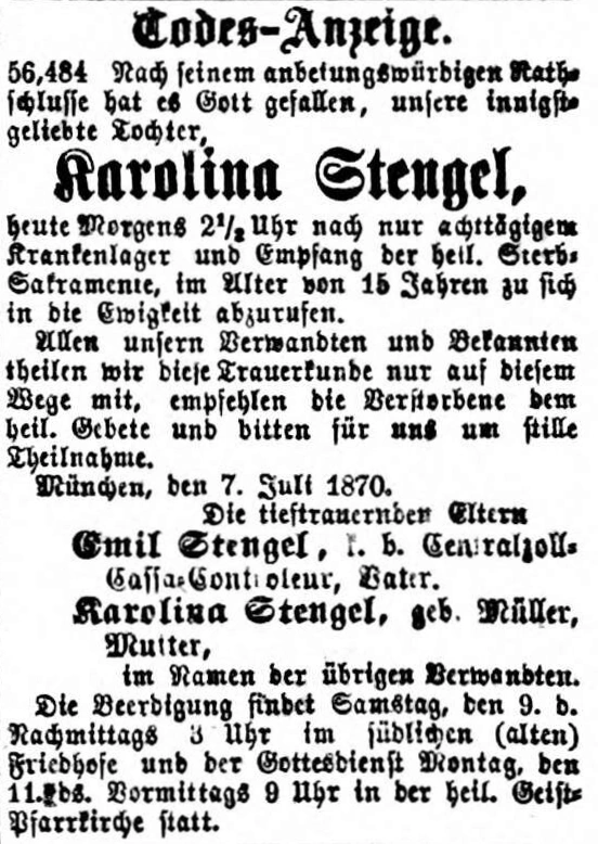 Todesanzeige für Karolina Stengel