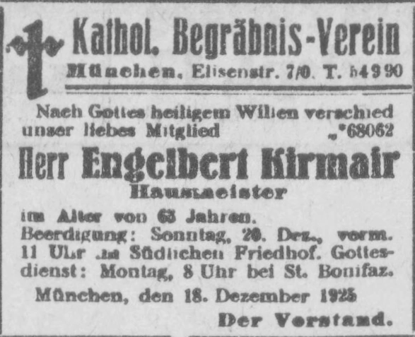 Todesanzeige für Engelbert Kirmaier