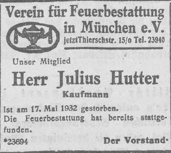 Todesanzeige für Julius Hutter