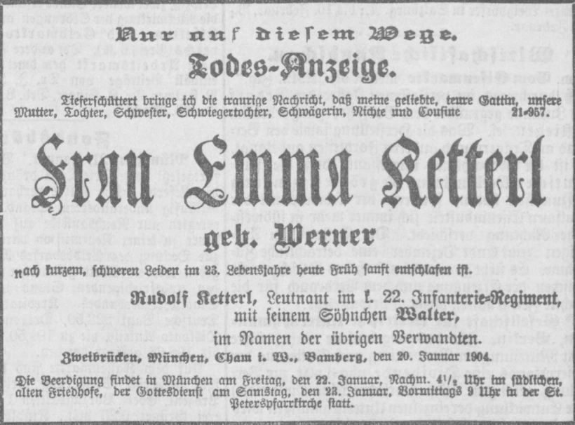 Todesanzeige für Emma Ketterl