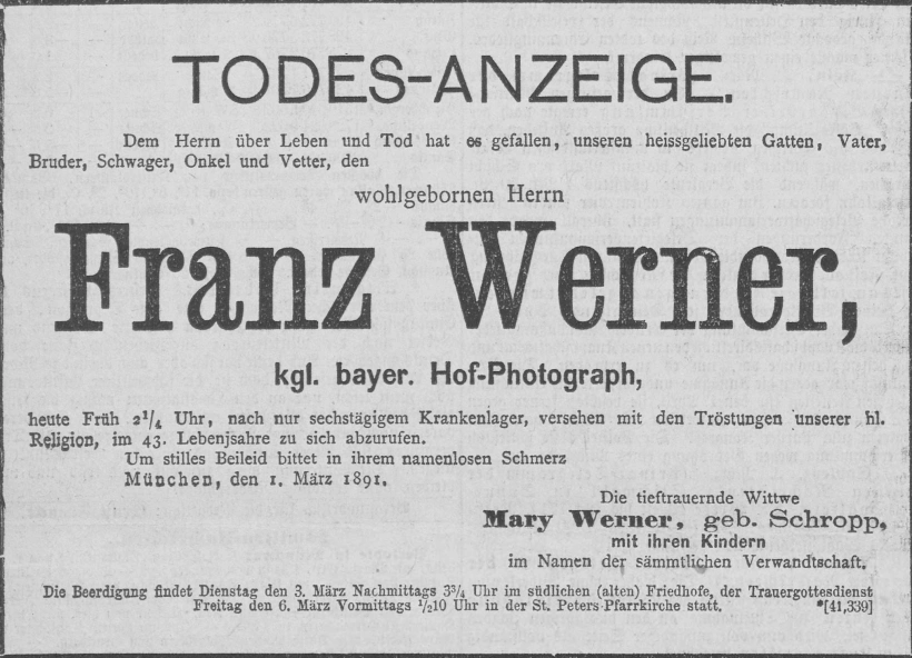 Todesanzeige für Franz Werner
