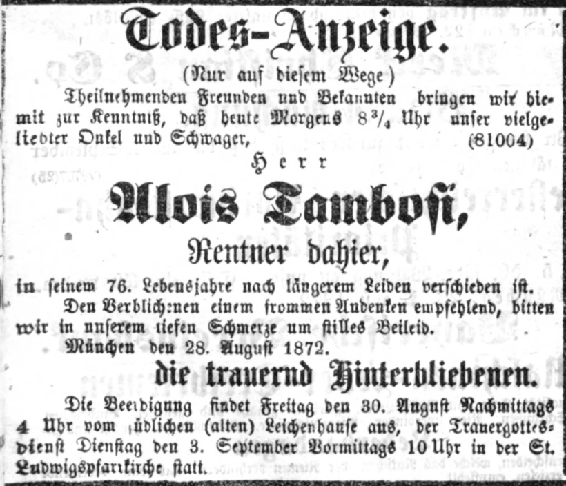 Todesanzeige für Alois Tambosi