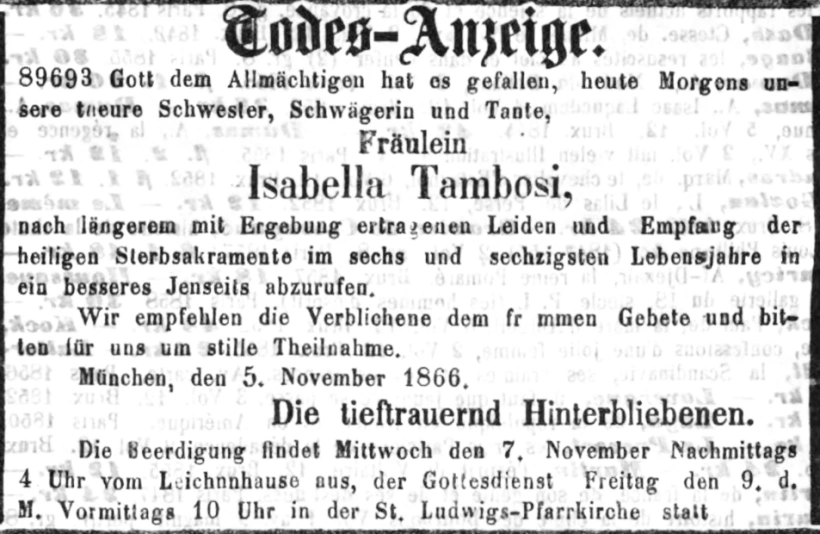 Todesanzeige für Isabella Tambosi