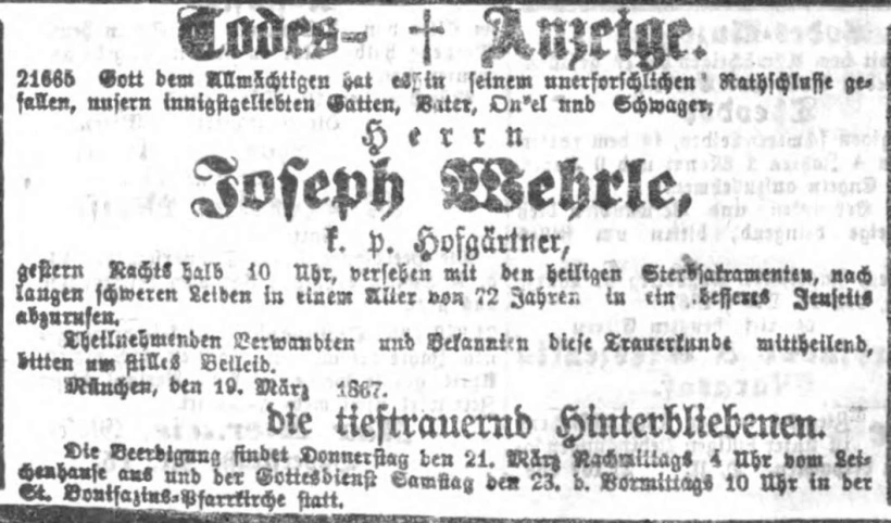 Todesanzeige für Josef Wehrle