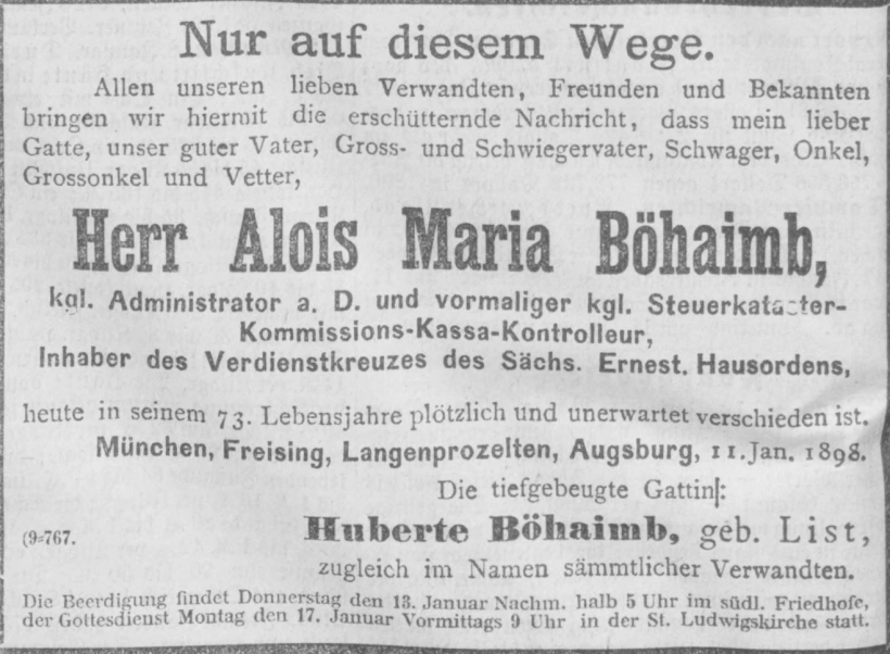 Todesanzeige für Alois Maria Böhaimb