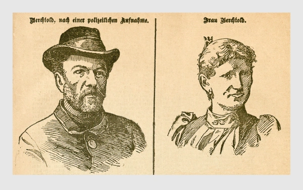 Das Ehepaar Berchtold. Abbildung aus: Heinrich Storch: »Wer war der Mörder?« / »Illustrirtes Münchener Extrablatt«. München, 1896.