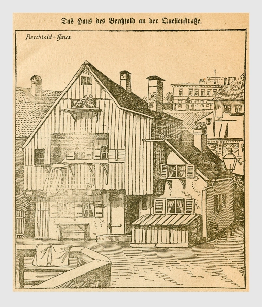 Das Haus des Berchtold an der Quellenstraße. Abbildung aus: Heinrich Storch: »Wer war der Mörder?« / »Illustrirtes Münchener Extrablatt«. München, 1896.