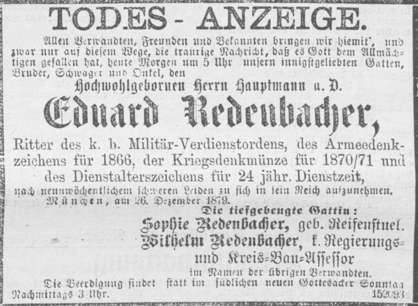Todesanzeige für Eduard Redenbacher