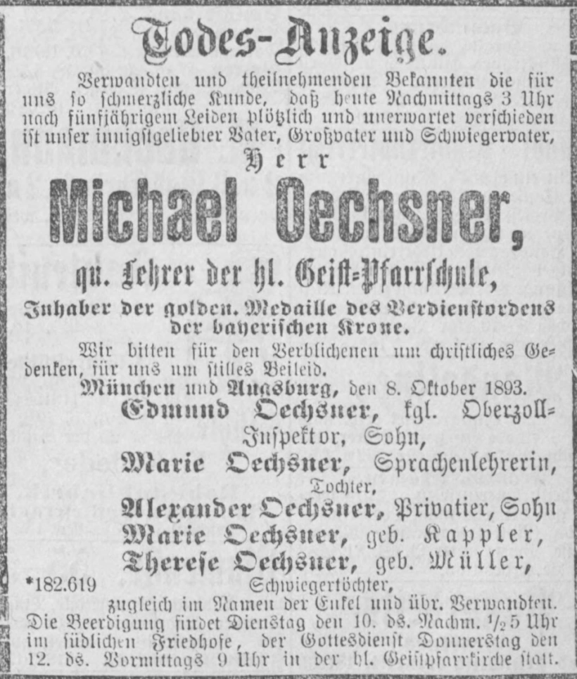 Todesanzeige für Michael Oechsner