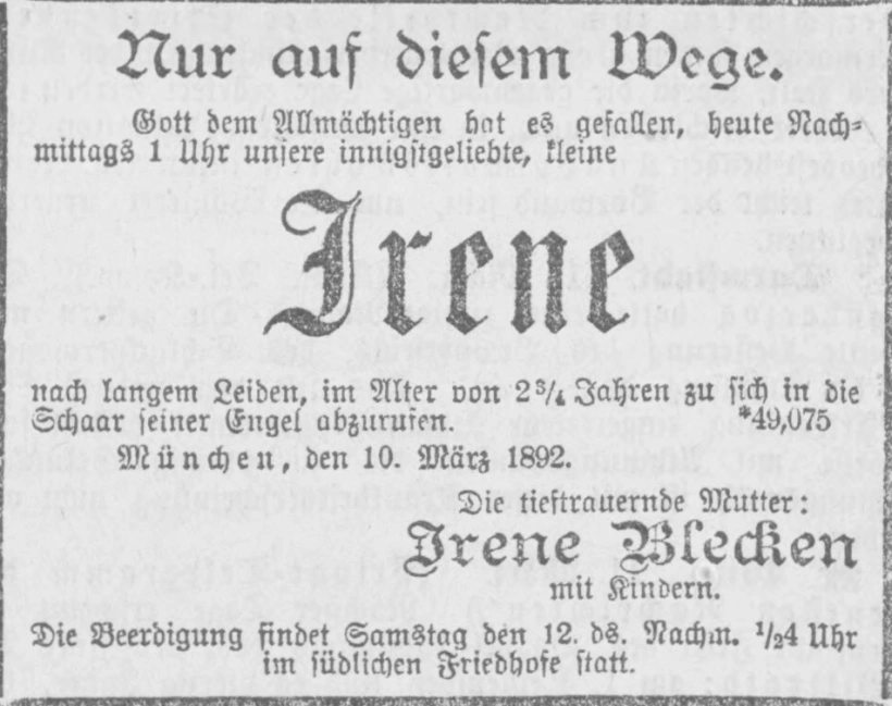 Todesanzeige für Irene Blecken