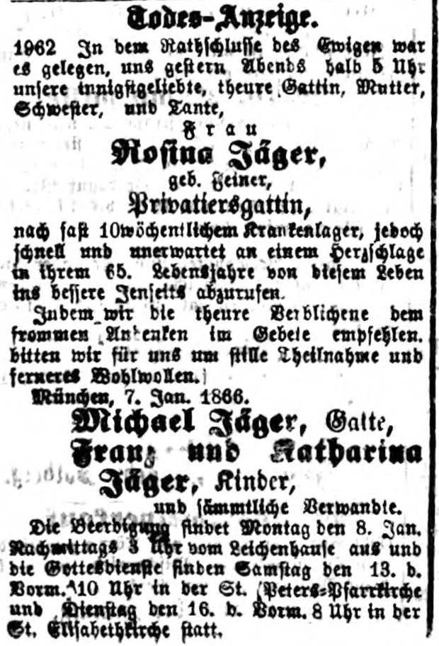 Todesanzeige für Rosina Jäger